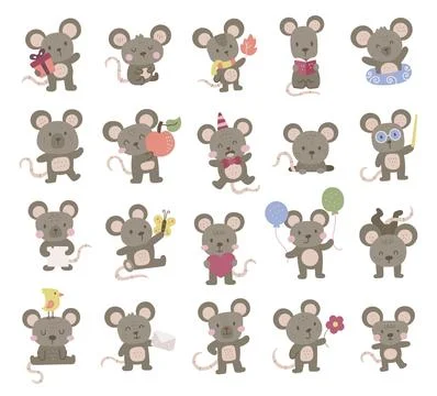Mouse character set in charming scandinavian style Stock Illustration