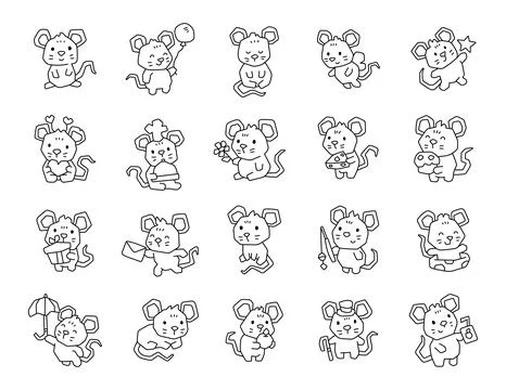 Mouse character set designed for outline line art Illustrazione stock