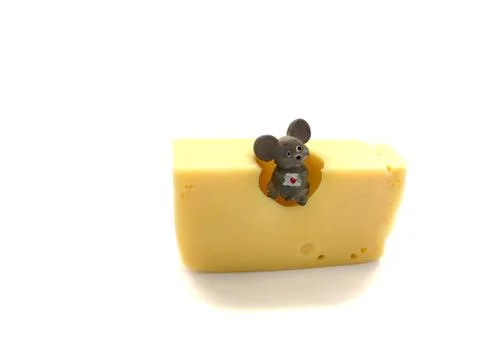 Mouse with cheese isolated on a white background. Stock Photos