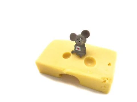 Mouse with cheese isolated on a white background. Stock Photos