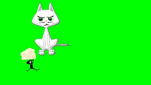 Mouse with cheese runs cat scene, green screen Stock Footage 289213340