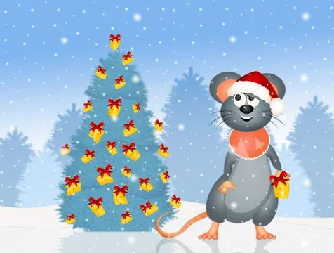 Mouse at Christmas Stock Illustration