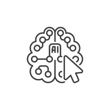 Mouse Click on AI Brain vector Artificial Intelligence concept outline icon Stock Illustration