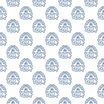 Mouse Click on AI Brain vector Artificial Intelligence outline seamless patte Stock Illustration