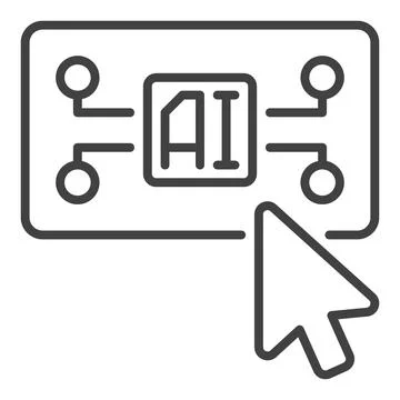 Mouse Click on AI Button vector Artificial Intelligence linear icon or symbol Stock Illustration
