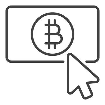 Mouse click on Bitcoin button vector Crypto Currency icon or sign in thin l.. Illustration