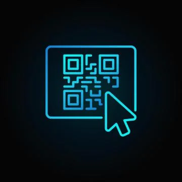 Mouse click on button with QR code vector blue line icon on dark Stock Illustration