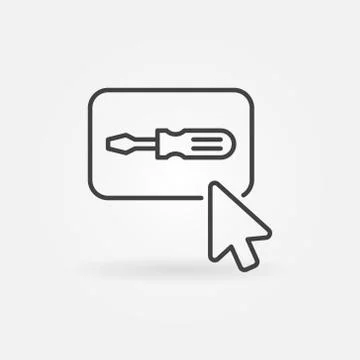 Mouse Click on button with Screwdriver outline vector icon 스톡 일러스트
