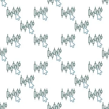 Mouse click on Candlestick chart vector e-trading outline seamless pattern Stock Illustration