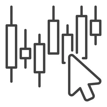 Mouse click on Candlestick chart vector e-trading outline icon or design el.. Stock Illustration