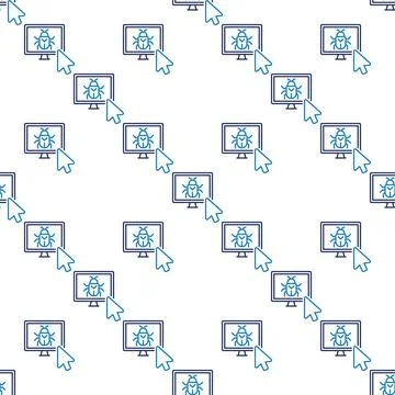 Mouse Click on Computer Virus vector outline seamless pattern Stock Illustration
