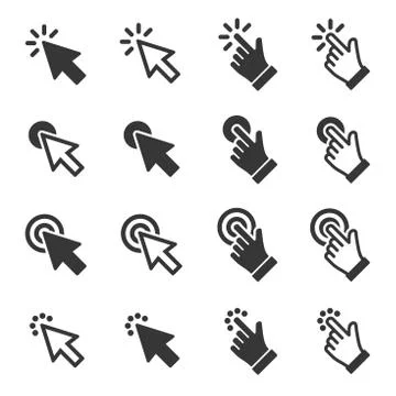Mouse Click Cursor Arrow and Hand Icons Set. Vector Stockillustratie