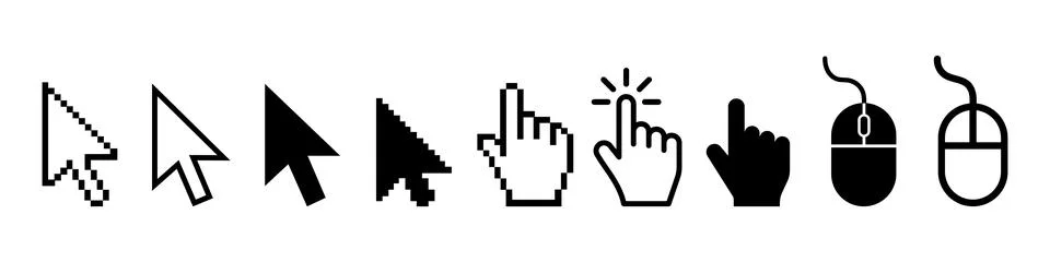 Mouse click cursor icon set, Cursor, click icons set. Click set vector. arr.. Illustrazione stock