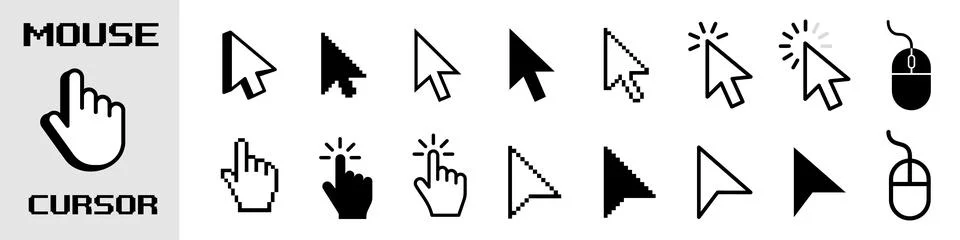Mouse click cursor icon set, Cursor, click icons set. Click set vector. arr.. Stock-Illustration