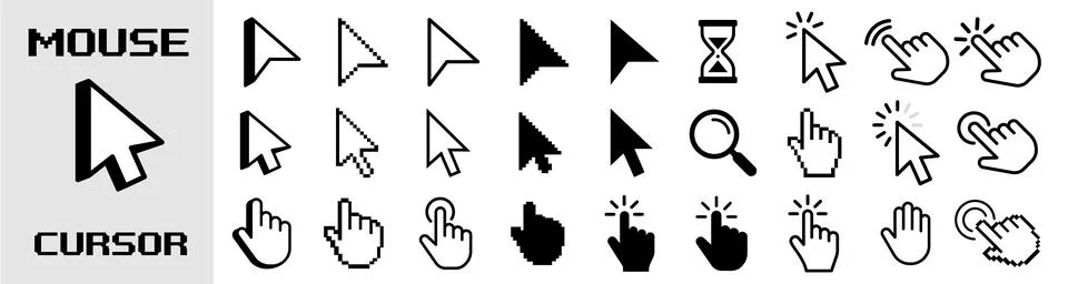Mouse click cursor icon set, Cursor, click icons set. Click set vector. arr.. Stock-Illustration