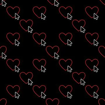 Mouse Click on Heart vector self-love seamless pattern in simple line style Stock Illustration