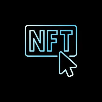 Mouse click on NFT Button linear blue icon. Vector Computer Mouse Cursor sign Illustrazione stock