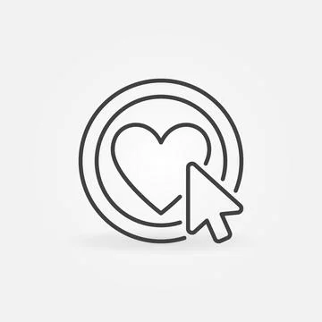 Mouse Click or Cursor on Heart vector Like concept line icon Stock Illustration