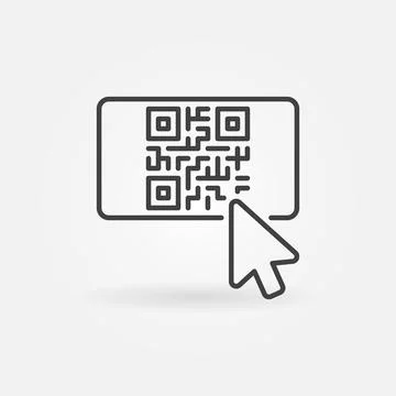 Mouse click on QR Code vector thin line concept icon 스톡 일러스트