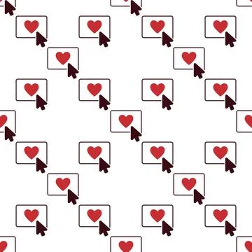 Mouse click on red Heart vector seamless pattern - Love design background Stock Illustration
