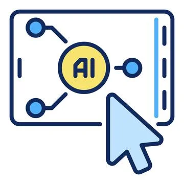 Mouse Click on Smartphone with AI vector Artificial Intelligence colored ic.. 스톡 일러스트