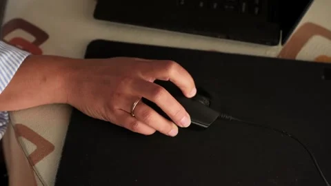 Mouse Click Sound As Hand Uses Computer Mouse On Desk In Quiet Tech Workspace Stock Footage 320065886
