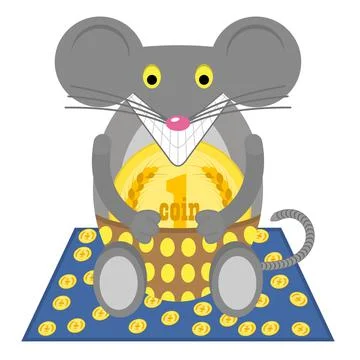 Mouse with coin in paws.  Illustrazione stock
