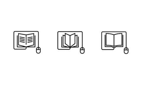 Mouse connected to a book icon set in line style. Online education. Concepts of Stock Illustration