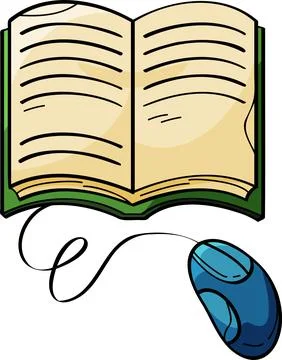 Mouse Connected to Open Book Illustration - Digital Reading &amp; Research** Stock Illustration