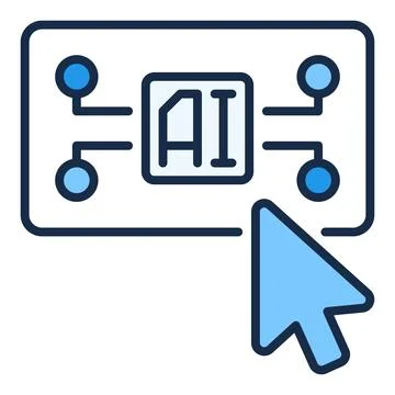 Mouse Cursor on AI Button vector Artificial Intelligence colored icon or lo.. Stock Illustration
