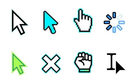 Mouse cursor and pointer icon set for user interface 库存插图