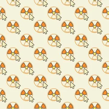 Mouse Cursor and Radiation symbol vector colored seamless pattern in outlin.. Stock Illustration