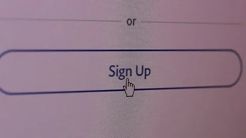 Mouse Cursor And "Sign Up" Button on Computer Screen. Close Up. Stock Footage 234630427