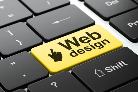 Mouse Cursor and Web Design on computer keyboard background 스톡 일러스트