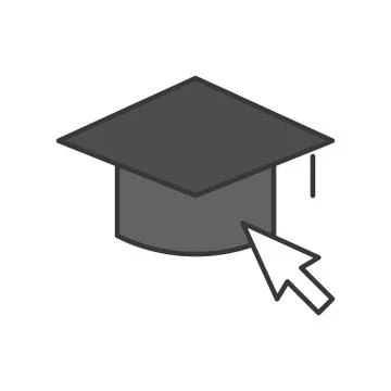 Mouse cursor arrow and square academic cap, education online editable stroke  Stock Illustration