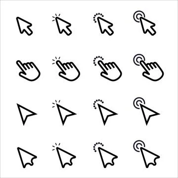 Mouse cursor arrows and hands flat style design vector icon collection Stock Illustration