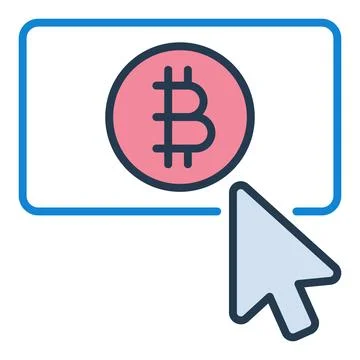Mouse cursor on Bitcoin button vector Crypto Currency colored icon or symbol Stock Illustration