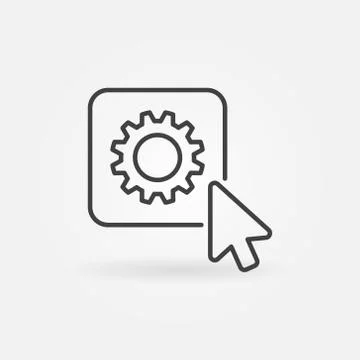Mouse Cursor on Buttor with Gear linear vector icon Illustrazione stock