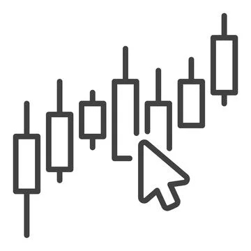 Mouse cursor on Candle Graph vector Candlestick Chart thin line icon or des.. Stock Illustration