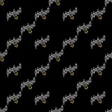 Mouse cursor on Candle Graph vector Candlestick Chart thin line seamless pa.. Illustrazione stock