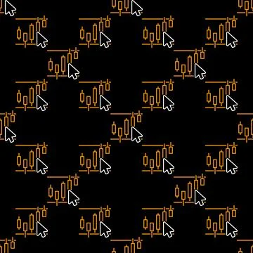 Mouse Cursor on Candlestick Chart vector seamless pattern in thin line style Illustrazione stock