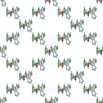 Mouse cursor on Candlestick chart vector online trading colored seamless pa.. Illustrazione stock