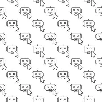 Mouse Cursor on Chatbot sign vector outline seamless pattern 스톡 일러스트