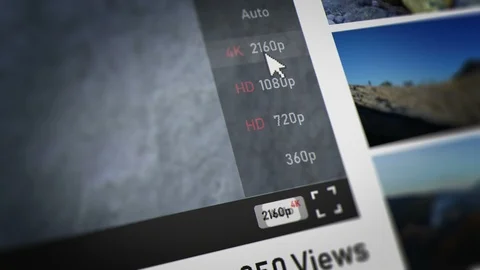Mouse Cursor Choosing 4K resolution on Video Sharing Website Stock Footage 118141063