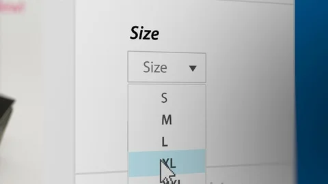 Mouse Cursor Choosing Clothing Size Drop-down List on Online Shopping Site Stock Footage 118854686