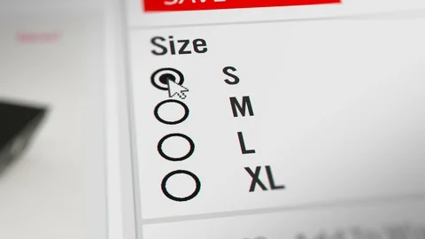 Mouse Cursor Choosing Clothing size Options on Online Shopping Site Stock Footage 118995363