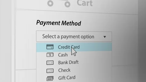 Mouse Cursor Choosing Credit Card Payment Method For Web-Shopping Stock Footage 124499309