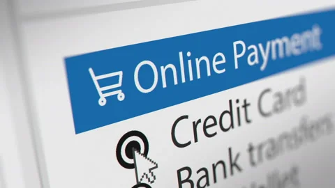 Mouse Cursor Choosing Credit Card For Web-Shopping. Online Payment Concept Stock Footage 146970367