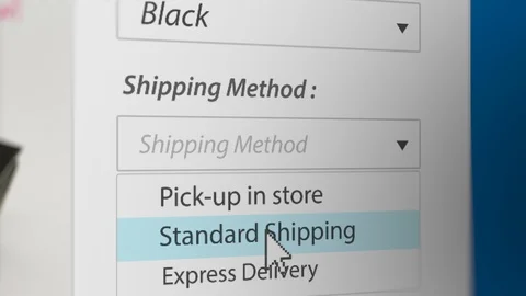 Mouse Cursor Choosing Delivery Drop-down List on Online Shopping Site Stock Footage 118854700