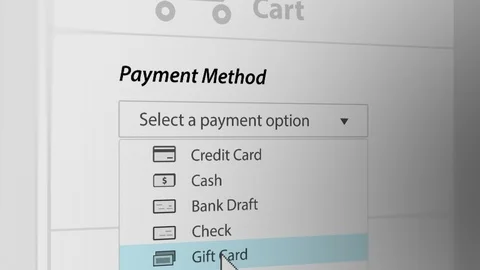 Mouse Cursor Choosing Gift Card Payment Method For Web-Shopping Stock Footage 124502736